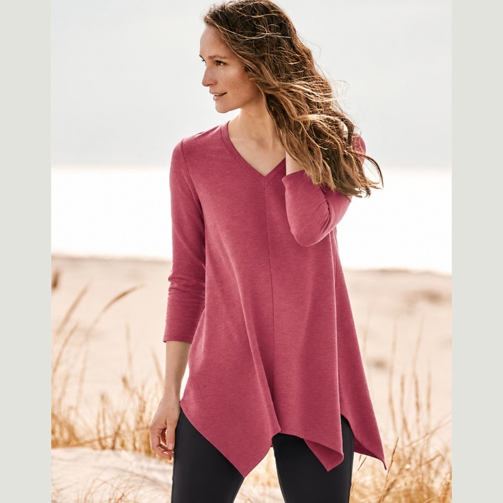 Garnet Hill Womens XL‎ Popover Knit Tunic Top 3/4 Sleeve Lagenlook Flowy Hem